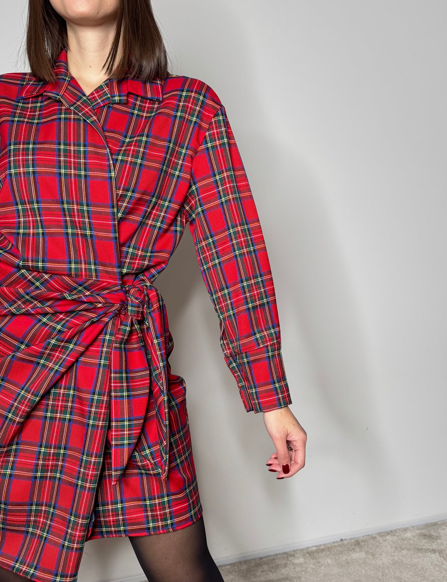 Abito portafoglio tartan in calda viscosa