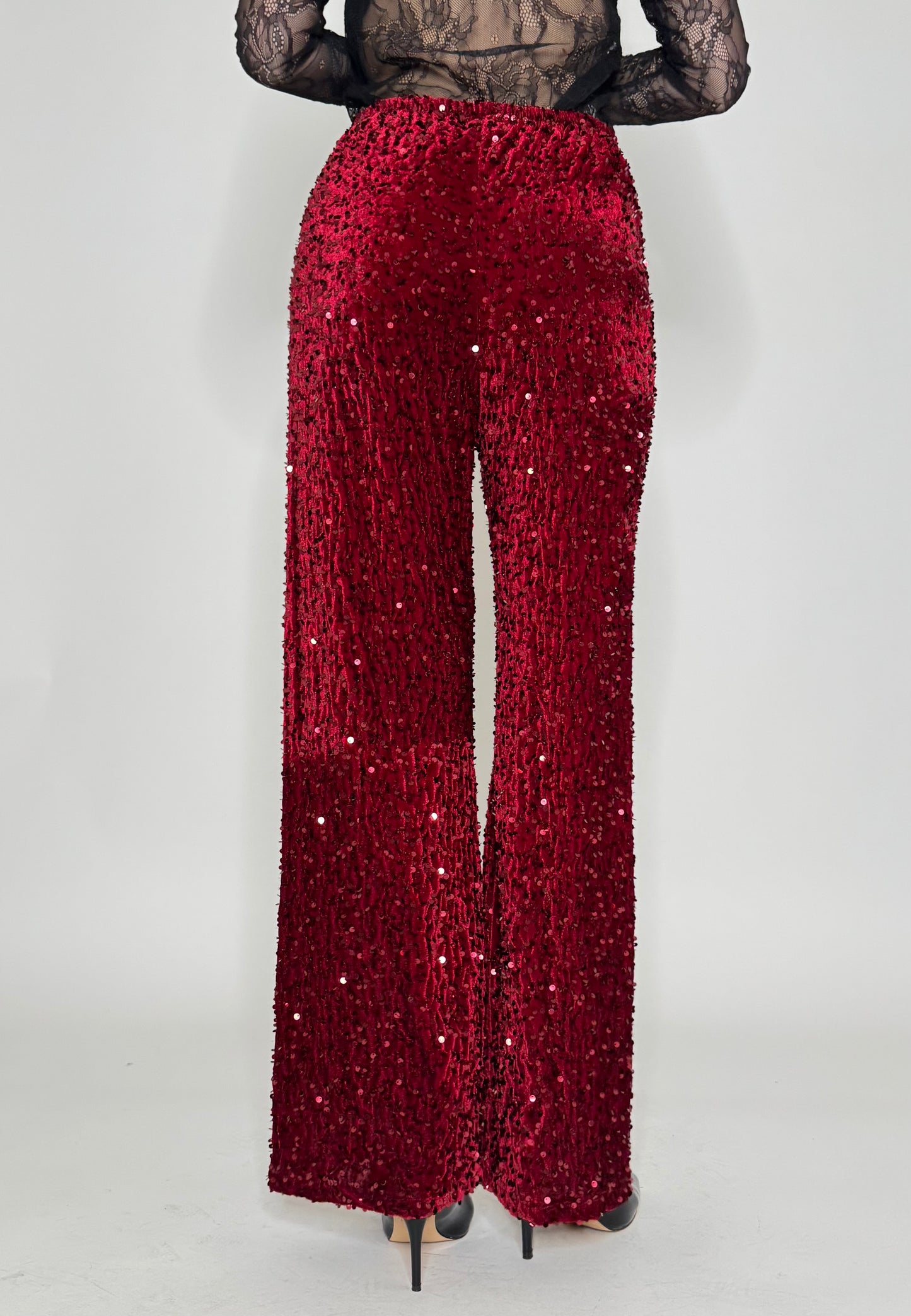 Pantalone paillettes in viscosa rosso
