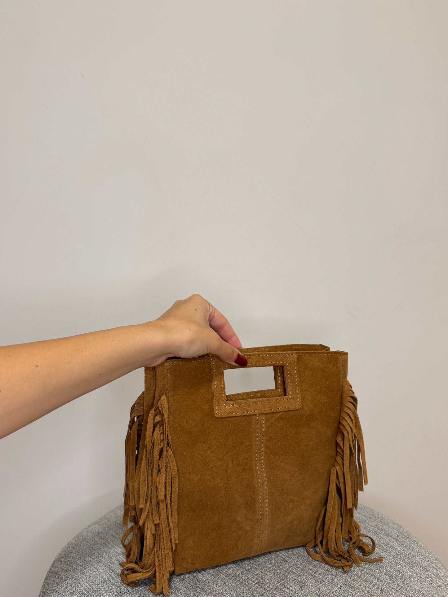 Borsa scamosciata Cuoio Vera pelle Frange