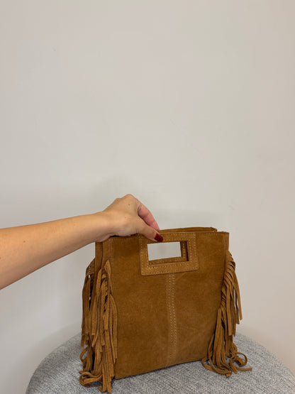 Borsa scamosciata Cuoio Vera pelle Frange