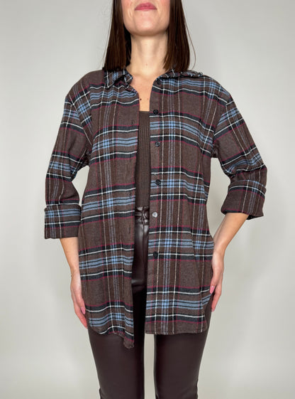 Camicia check in flanella cioccolato/celeste