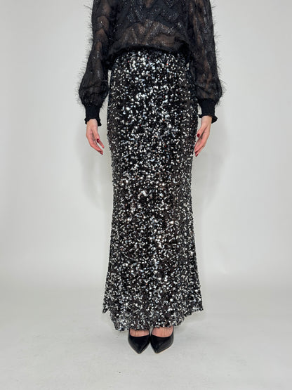 Gonna lunga pailletes argento