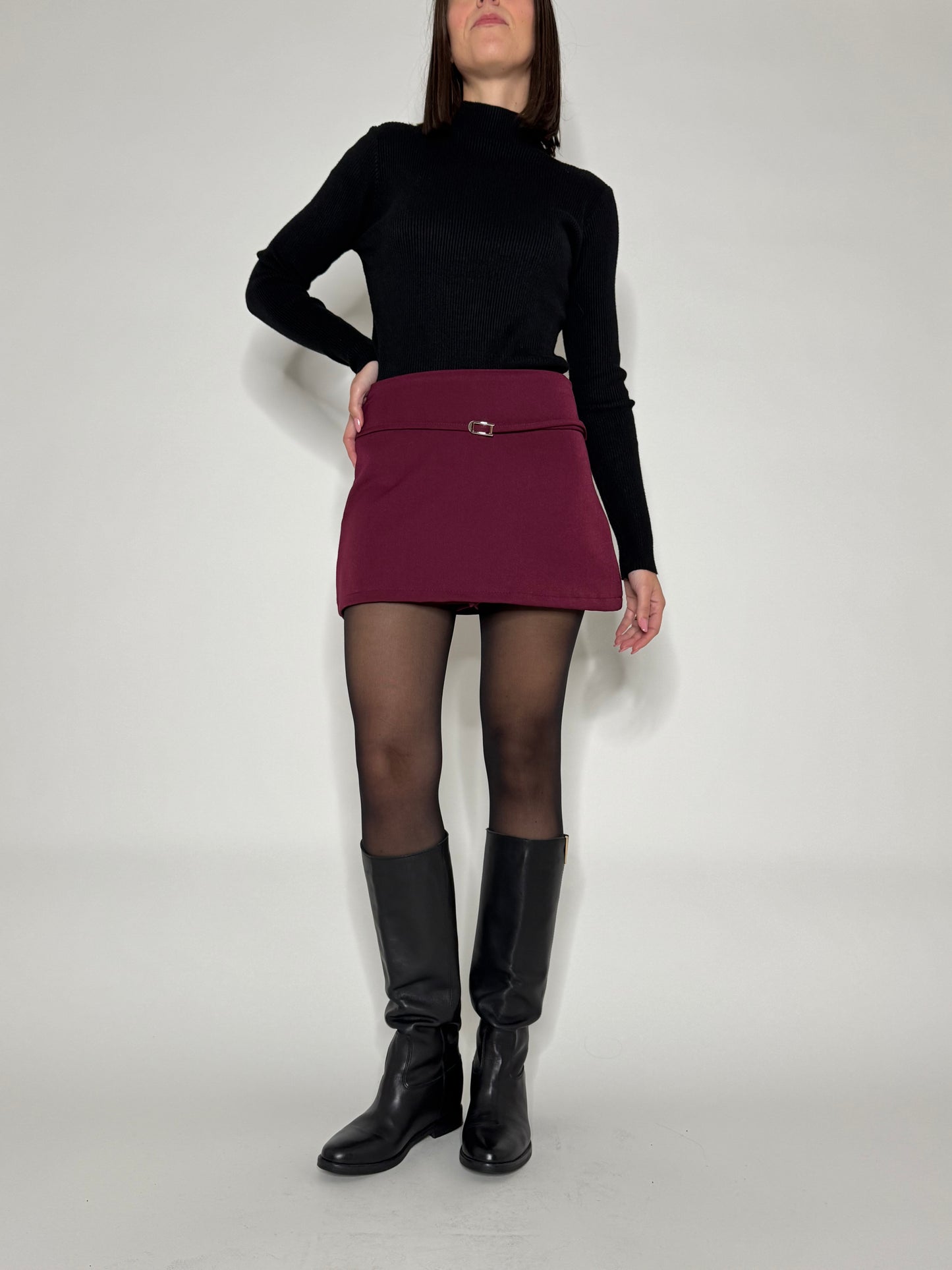 Gonna pantalone Borgogna con cintura