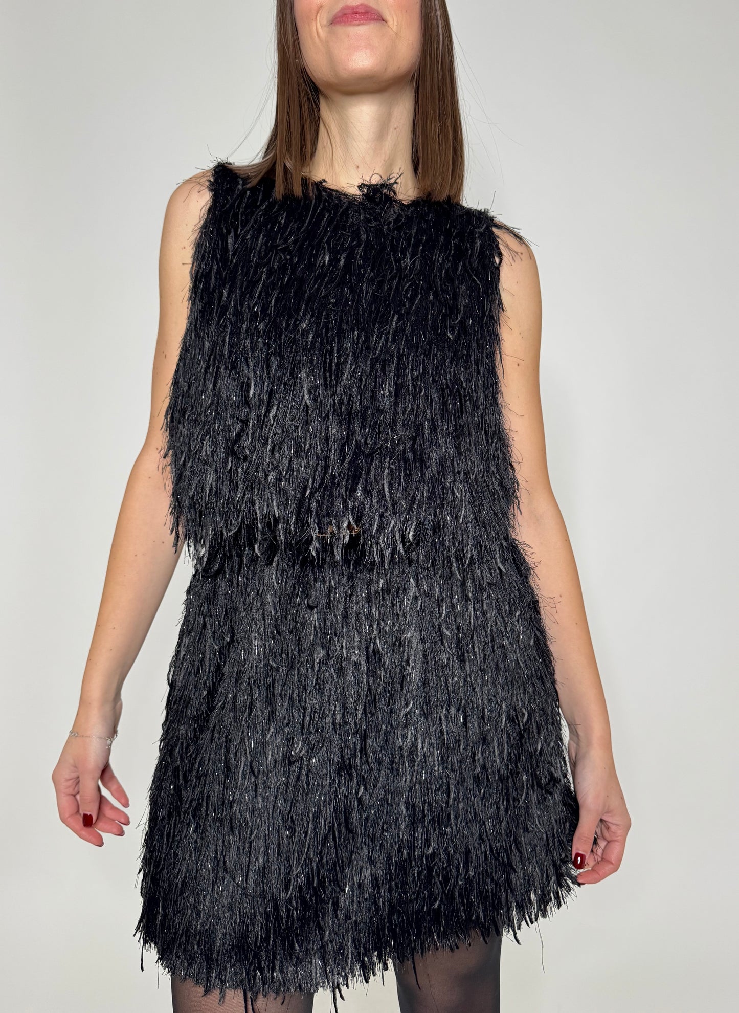 Abito piume in viscosa lurex nero
