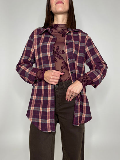 Camicia check in flanella vinaccia