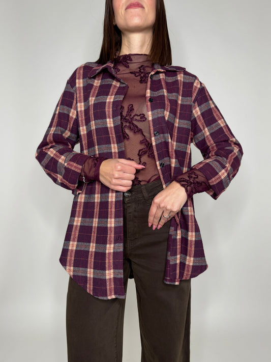 Camicia check in flanella vinaccia