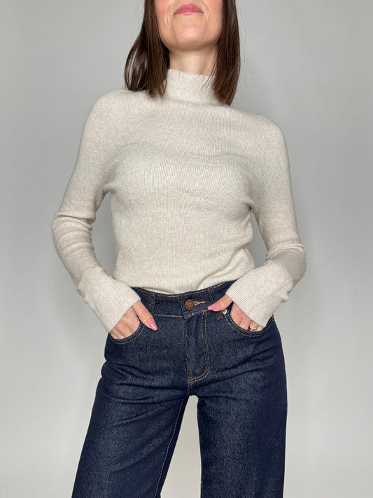Maglia mezzo collo in misto lana e viscosa Panna