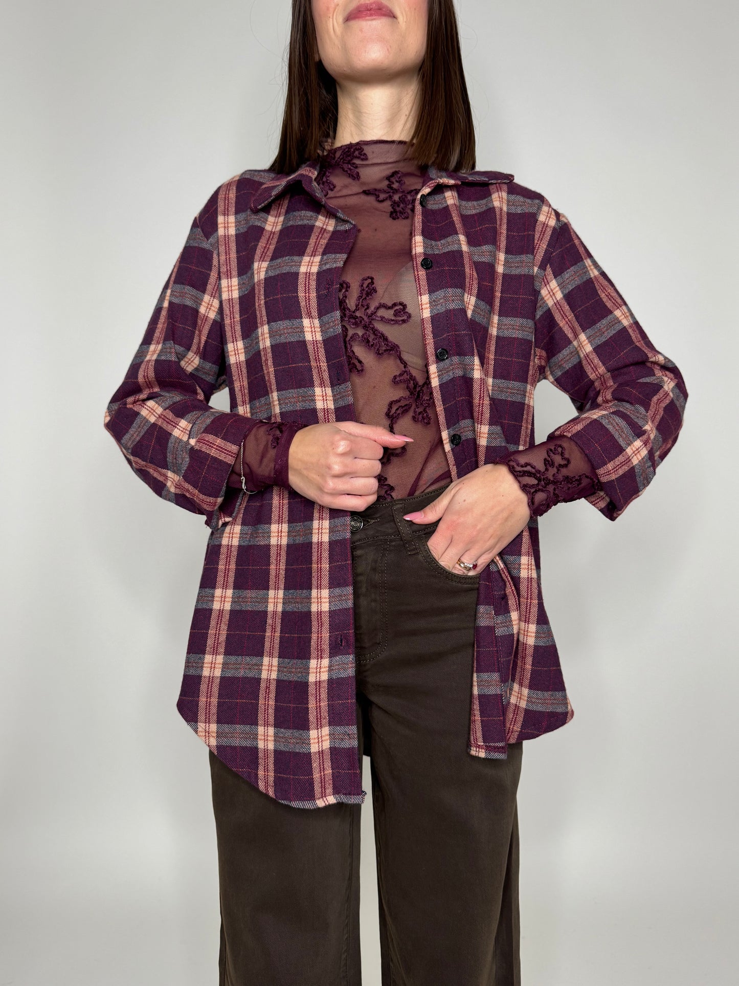 Camicia check in flanella vinaccia