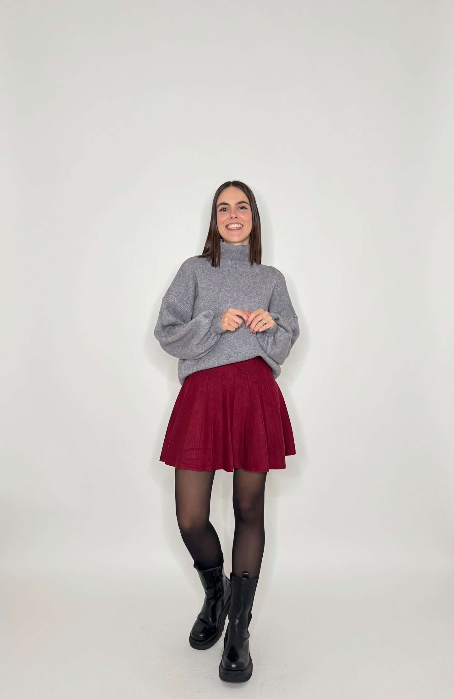 Gonna a pieghe in calda viscosa Bordeaux