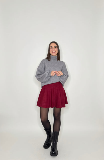 Gonna a pieghe in calda viscosa Bordeaux