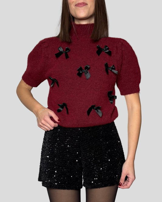 Maglia misto lana e mohair fiocchi bordeaux