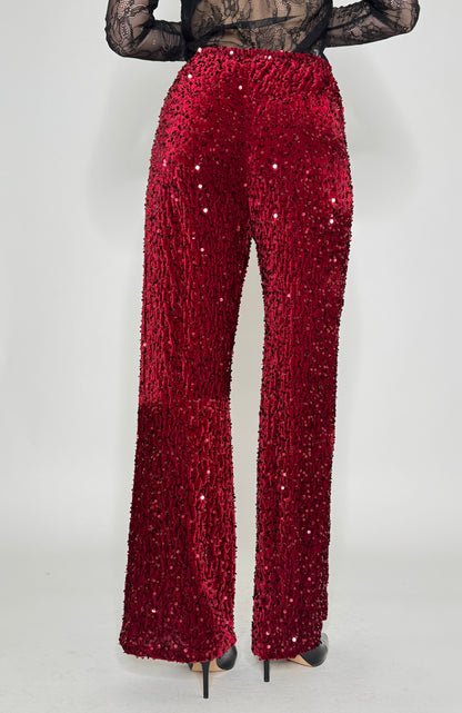 Pantalone paillettes in viscosa rosso