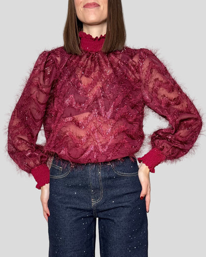 Camicia fru fru lurex Bordeaux
