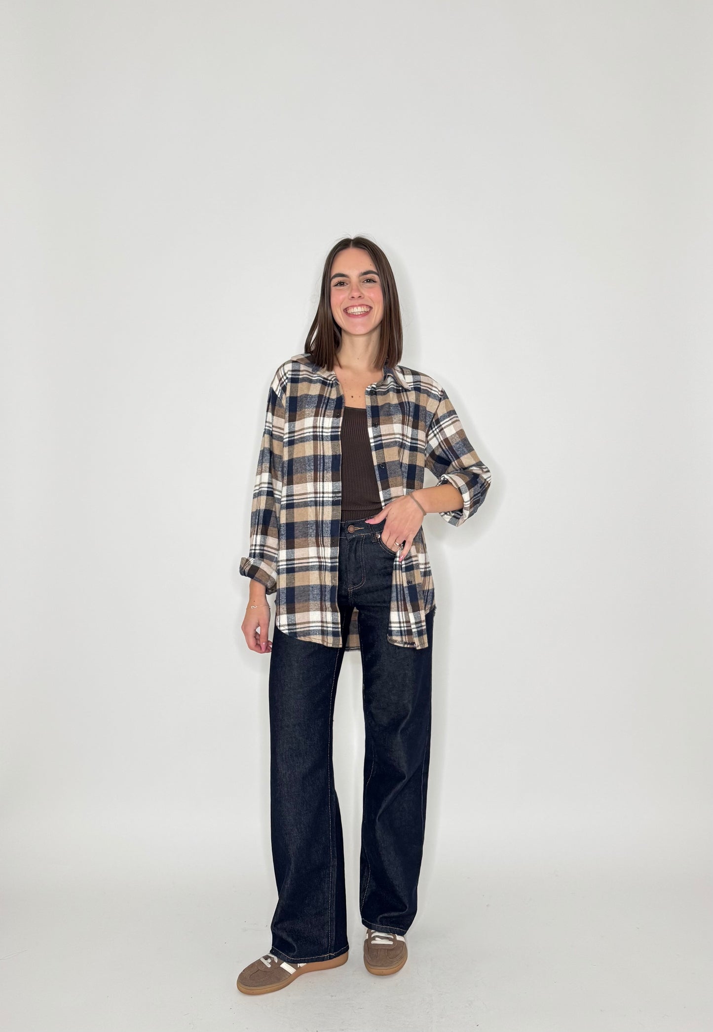 Camicia check in flanella blu/coffe
