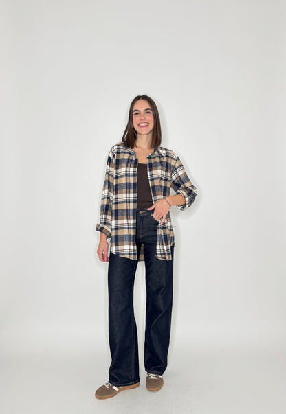 Camicia check in flanella blu/coffe