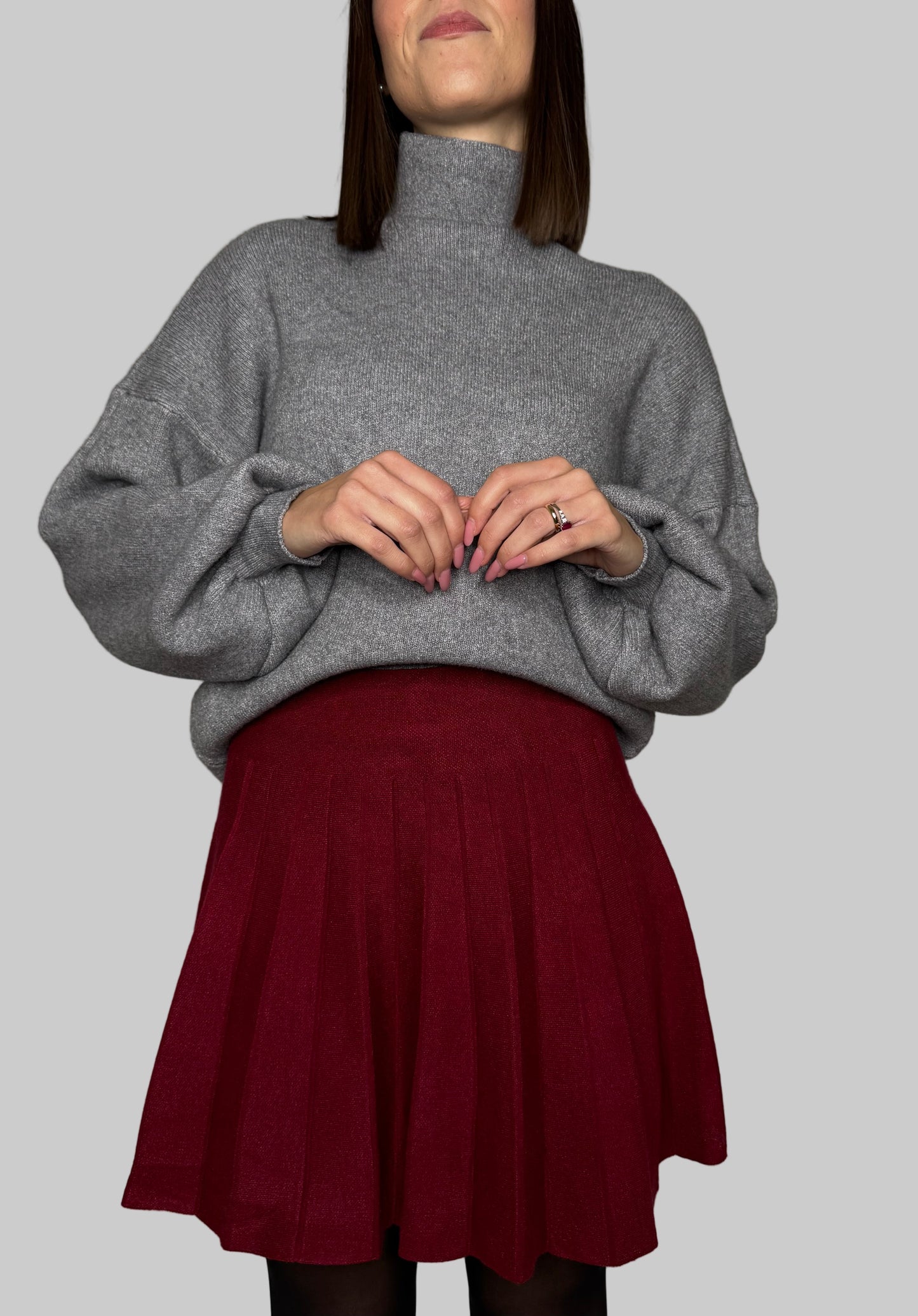 Gonna a pieghe in calda viscosa Bordeaux