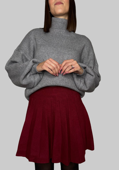 Gonna a pieghe in calda viscosa Bordeaux