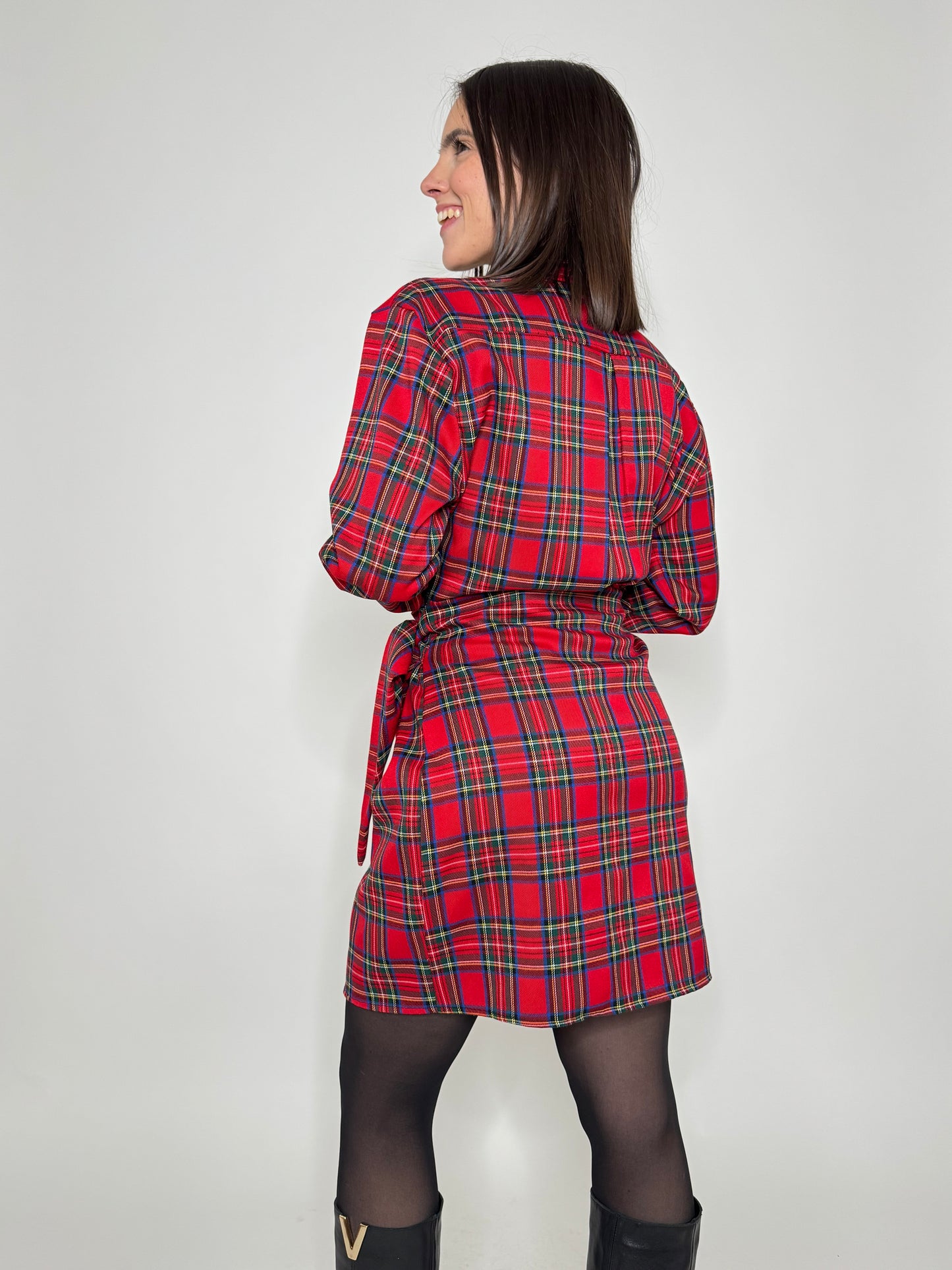 Abito portafoglio tartan in calda viscosa