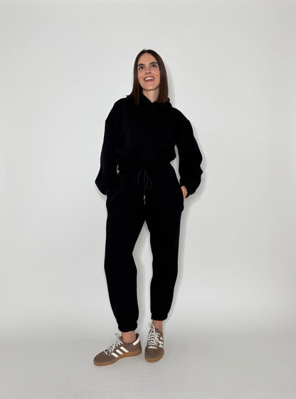 Tuta crop in cotone felpato Nero