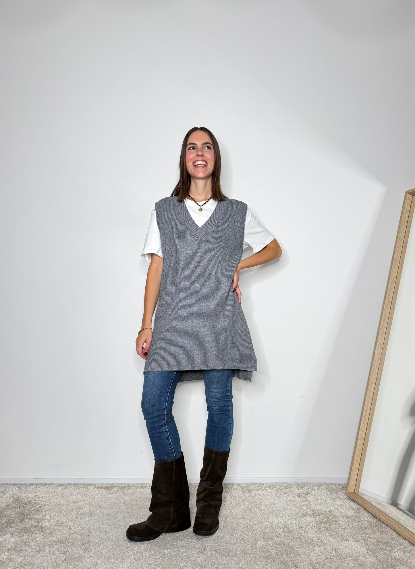 Maxi gilet in calda viscosa grigio