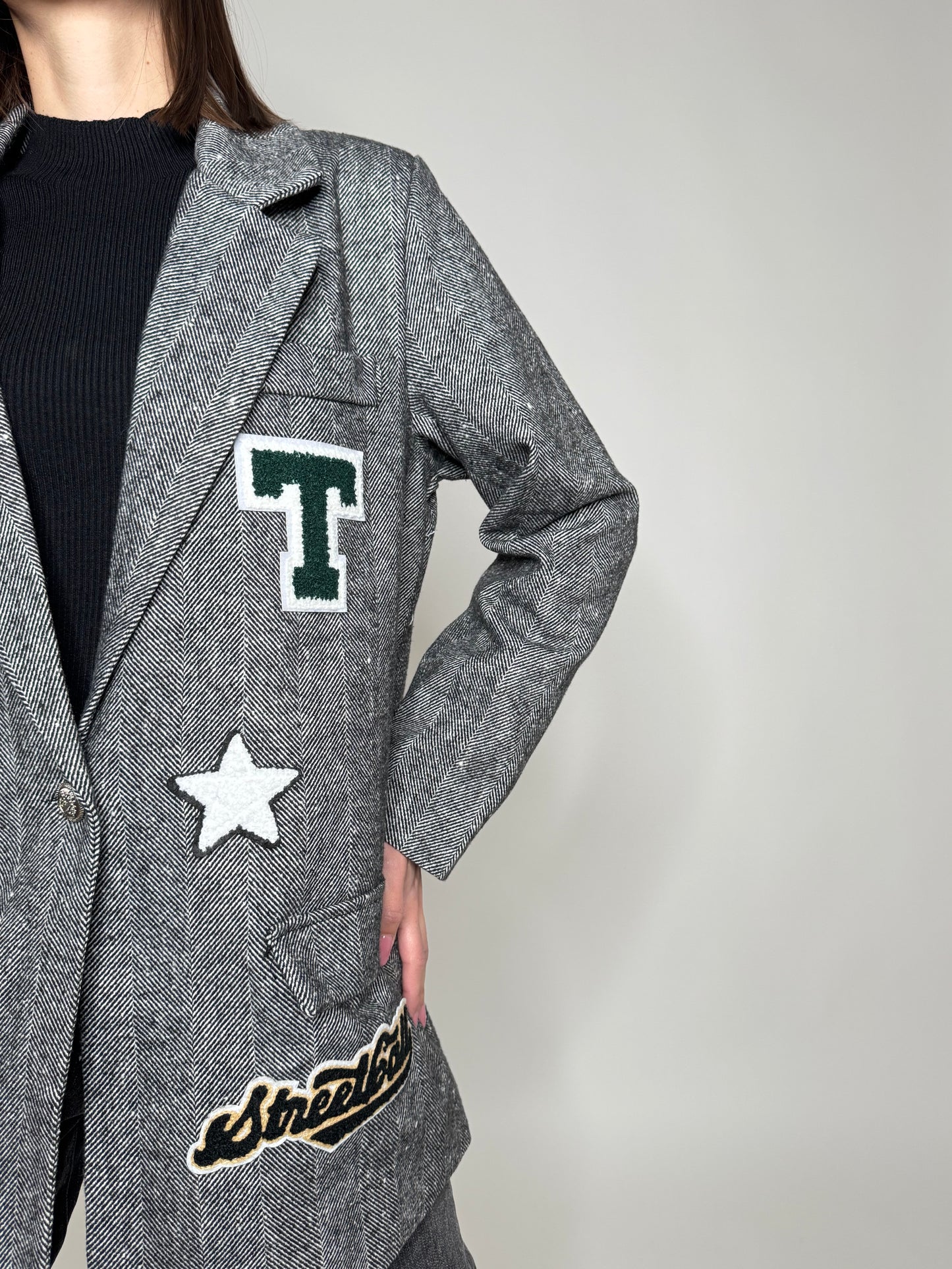 Giacca cappotto con patch Grigio