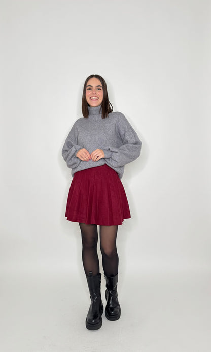 Gonna a pieghe in calda viscosa Bordeaux