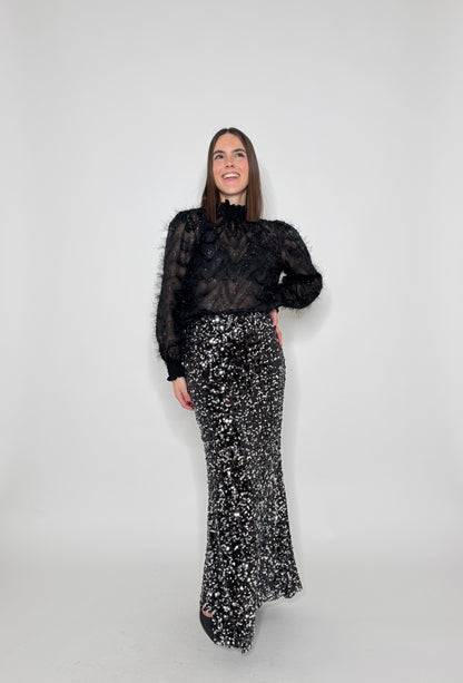 Gonna lunga pailletes argento