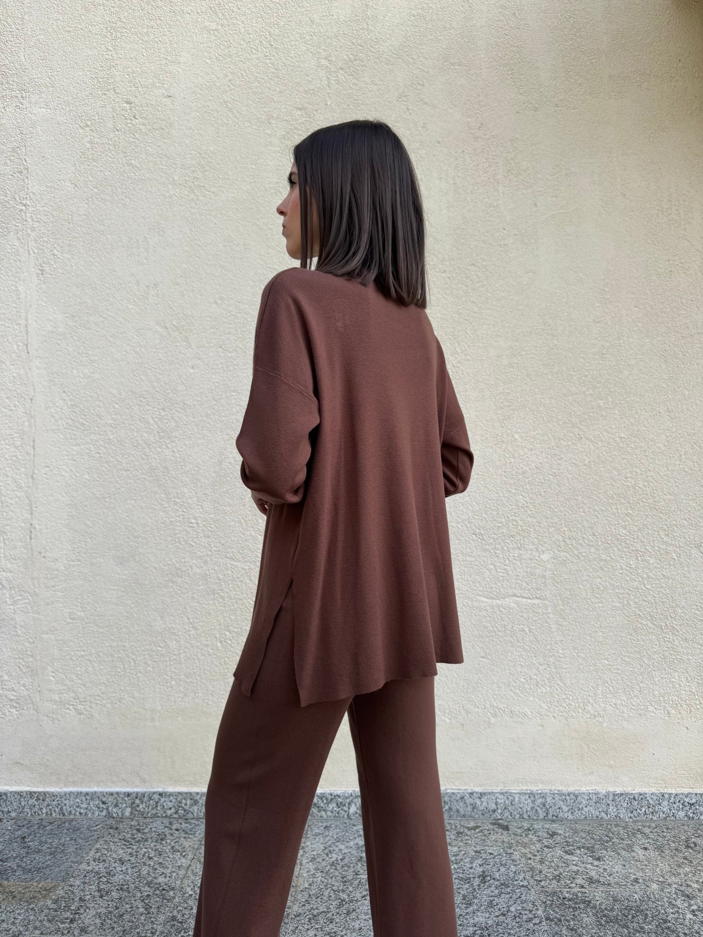 Completo in maglia mezzo collo Cioccolato