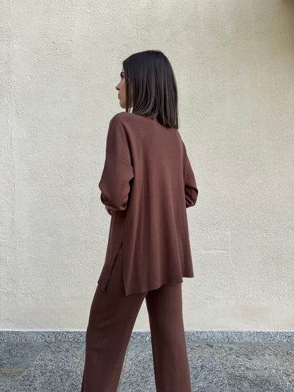 Completo in maglia mezzo collo Cioccolato