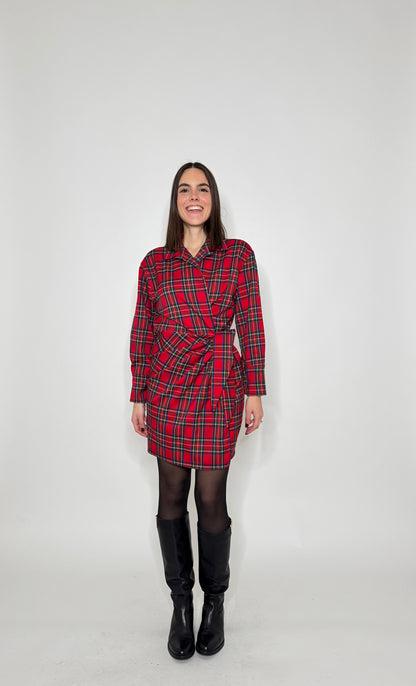 Abito portafoglio tartan in calda viscosa