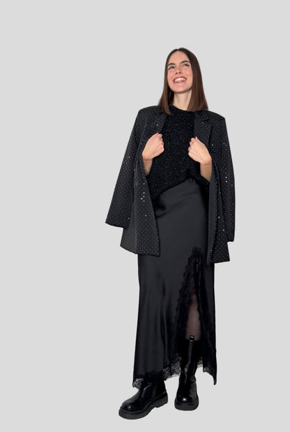 Gonna lunga satin pizzo Ludo Nero