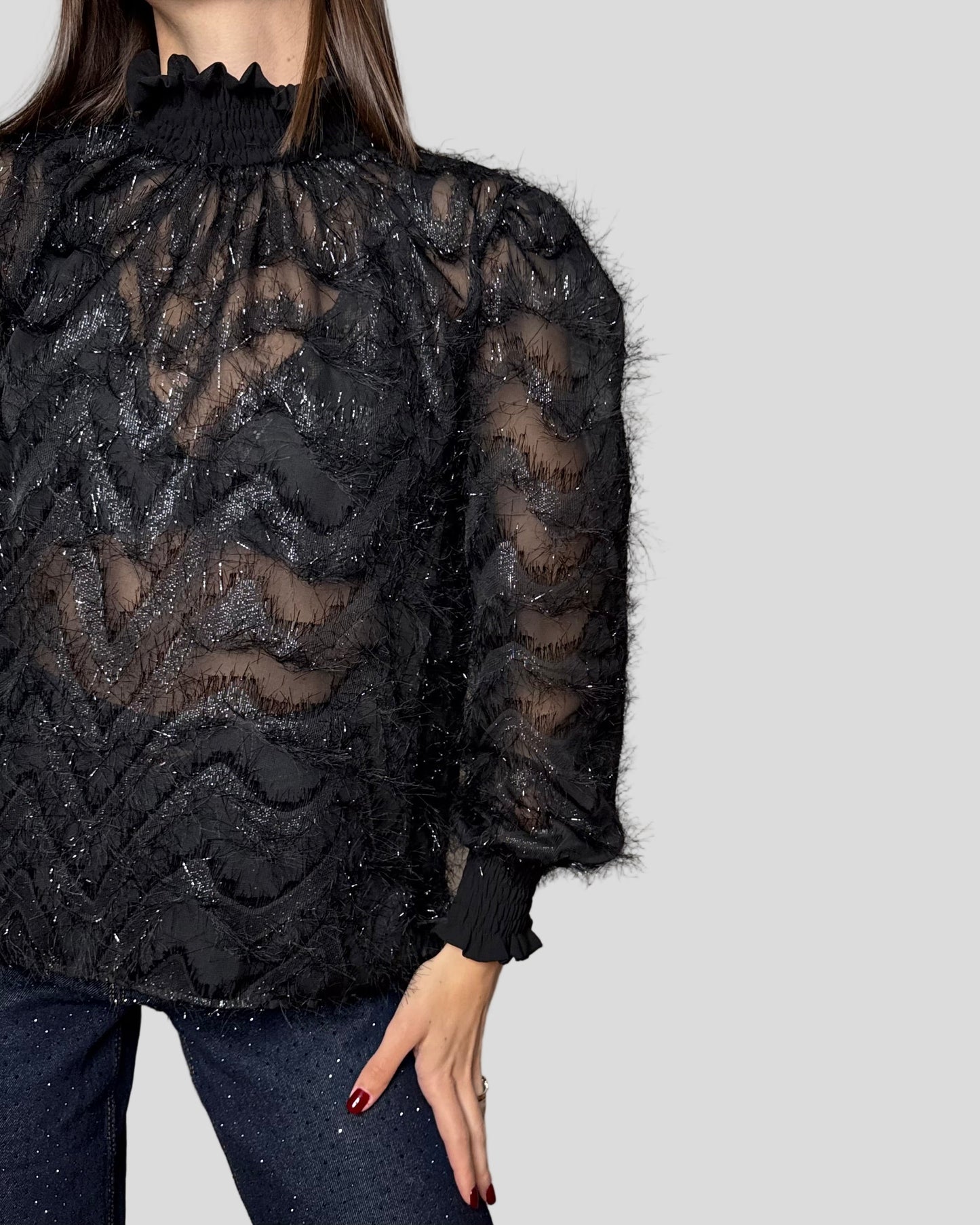 Camicia fru fru lurex Nero