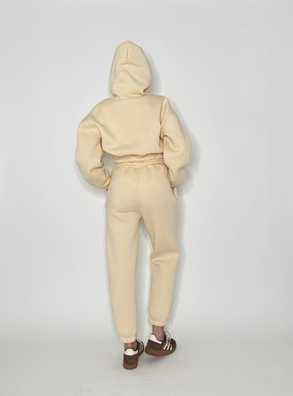 Tuta crop in cotone felpato Panna