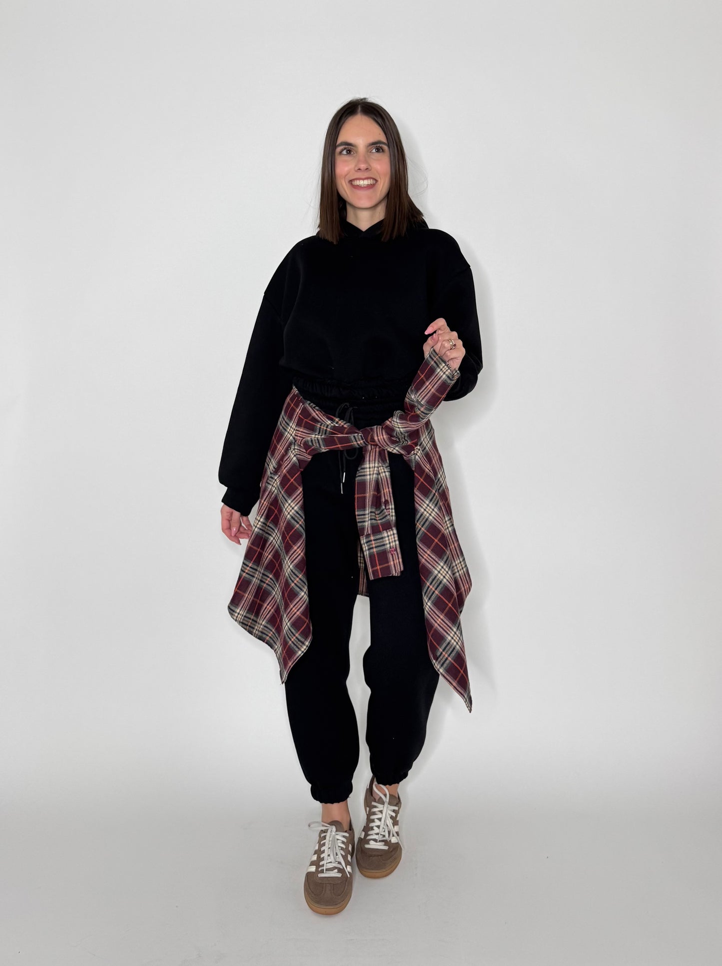 Tuta crop in cotone felpato Nero