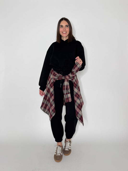 Tuta crop in cotone felpato Nero