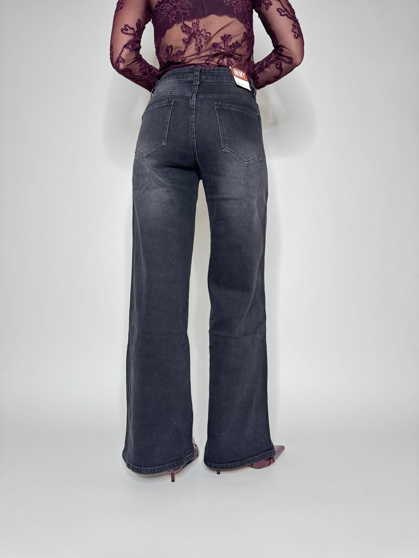 Jeans wide leg strass black slavato