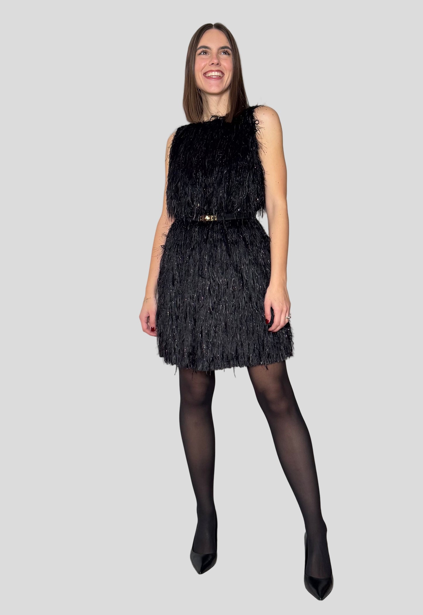 Abito piume in viscosa lurex nero