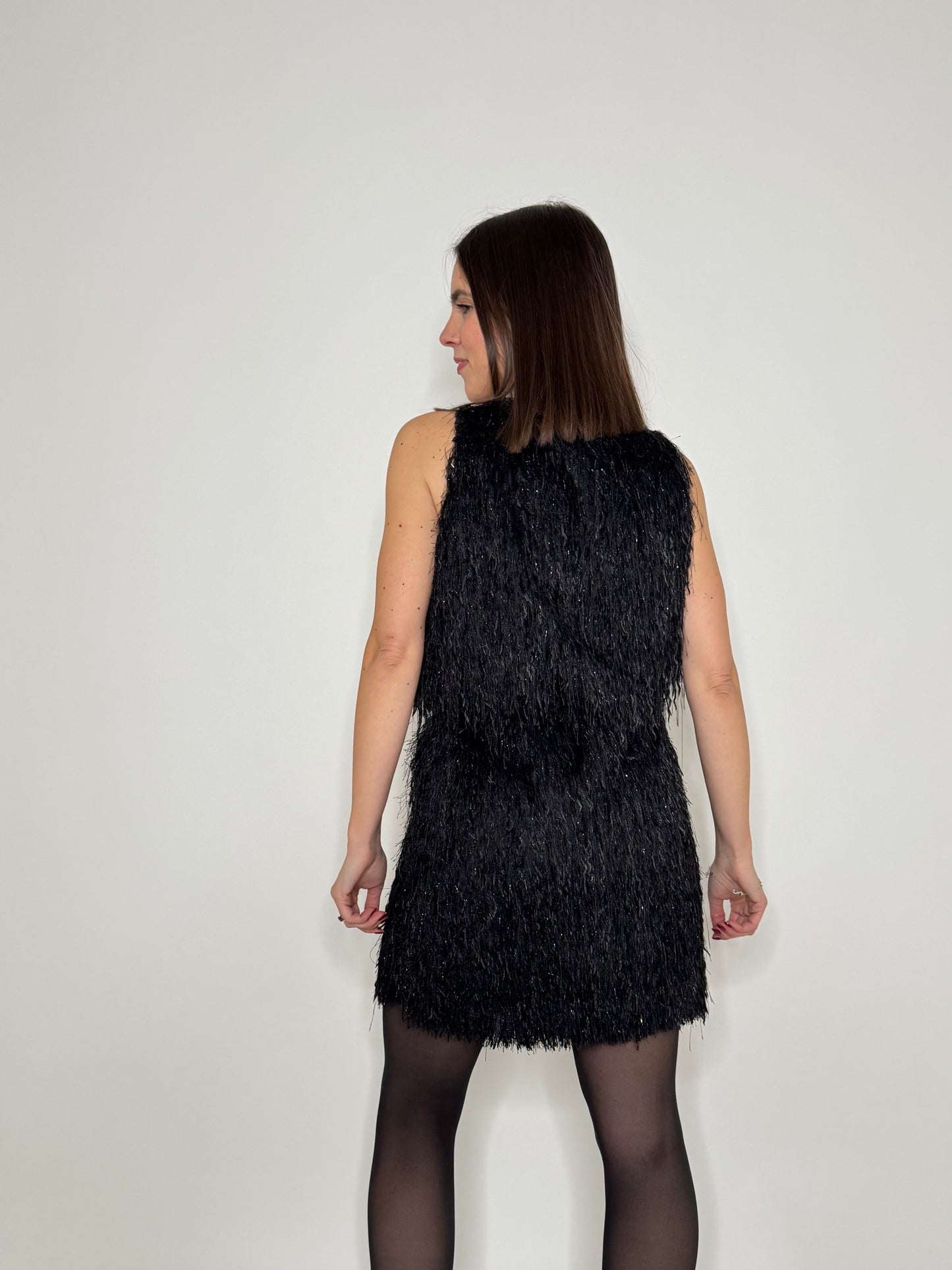 Abito piume in viscosa lurex nero