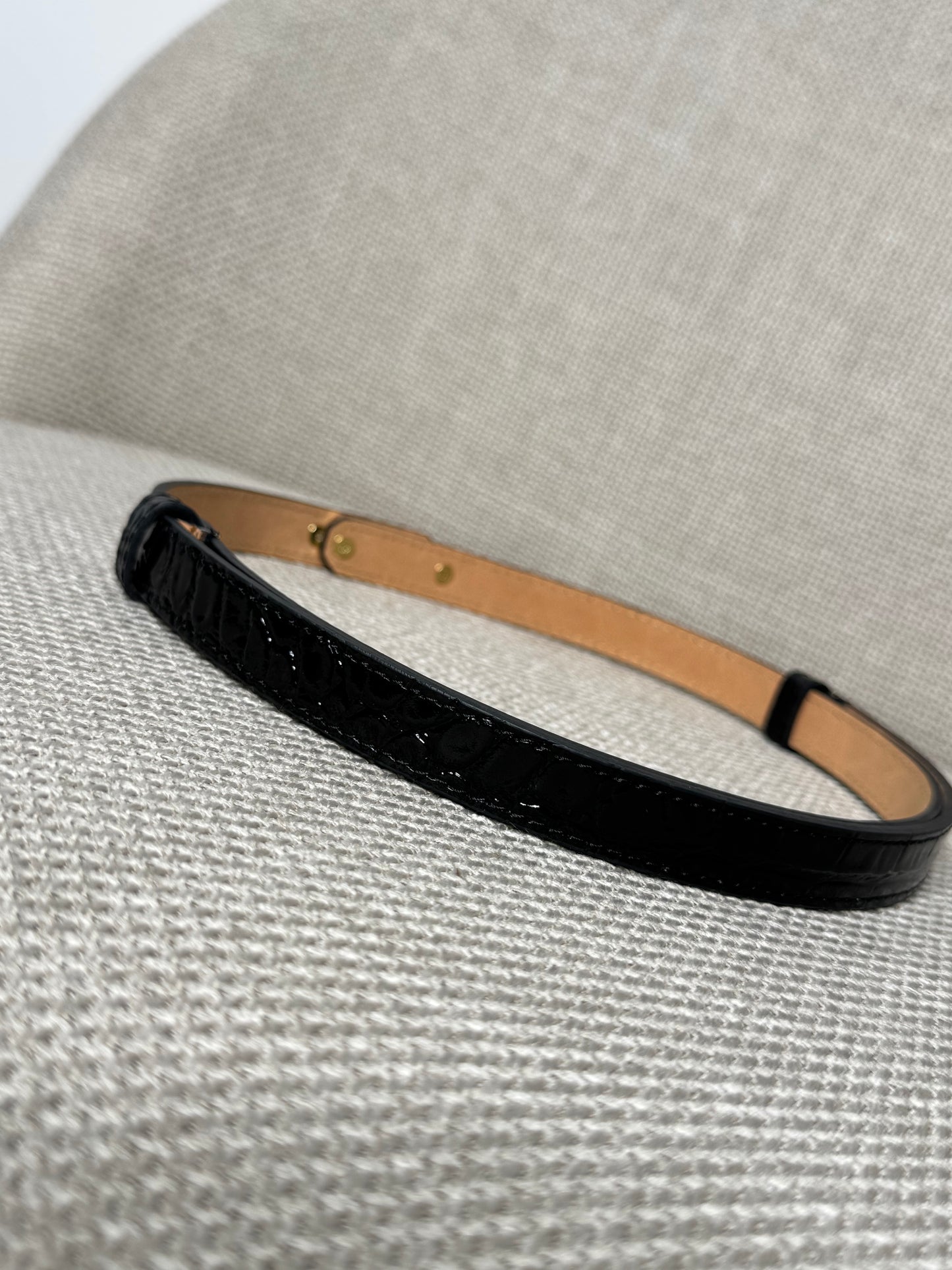 Cintura vera pelle stampa cocco nero lucido regolabile stile Hermes 2cm LIMITED EDITION