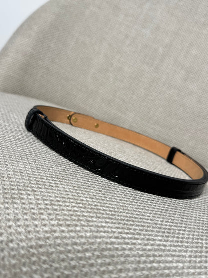 Cintura vera pelle stampa cocco nero lucido regolabile stile Hermes 2cm LIMITED EDITION