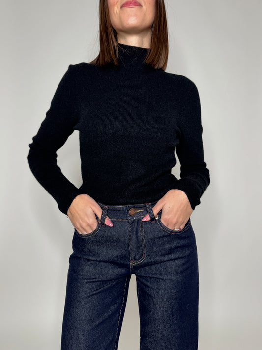 Maglia mezzo collo in misto lana e viscosa Nero