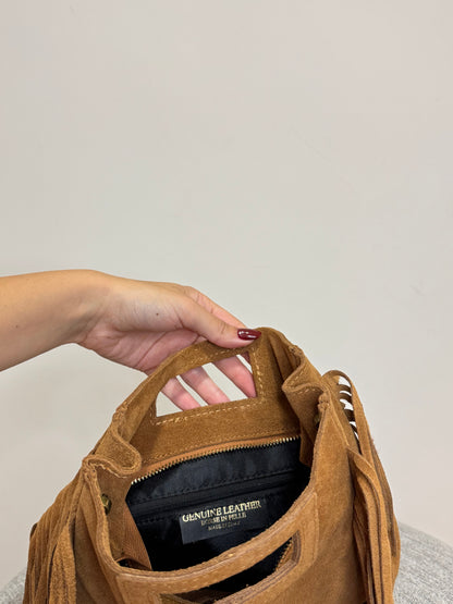 Borsa scamosciata Cuoio Vera pelle Frange