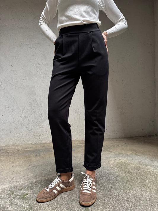 Pantalone punto milano gamba dritta Nero