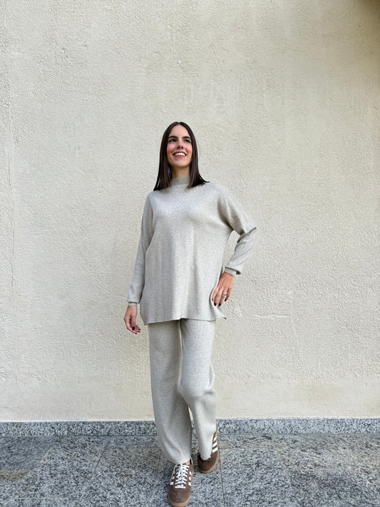 Completo in maglia mezzo collo Tortora chiaro