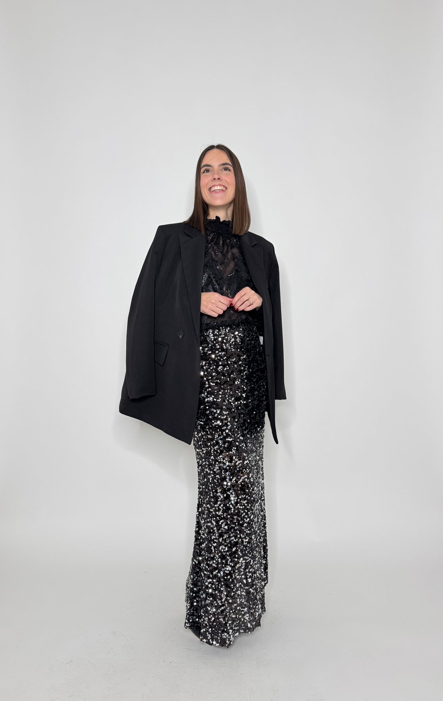 Gonna lunga pailletes argento