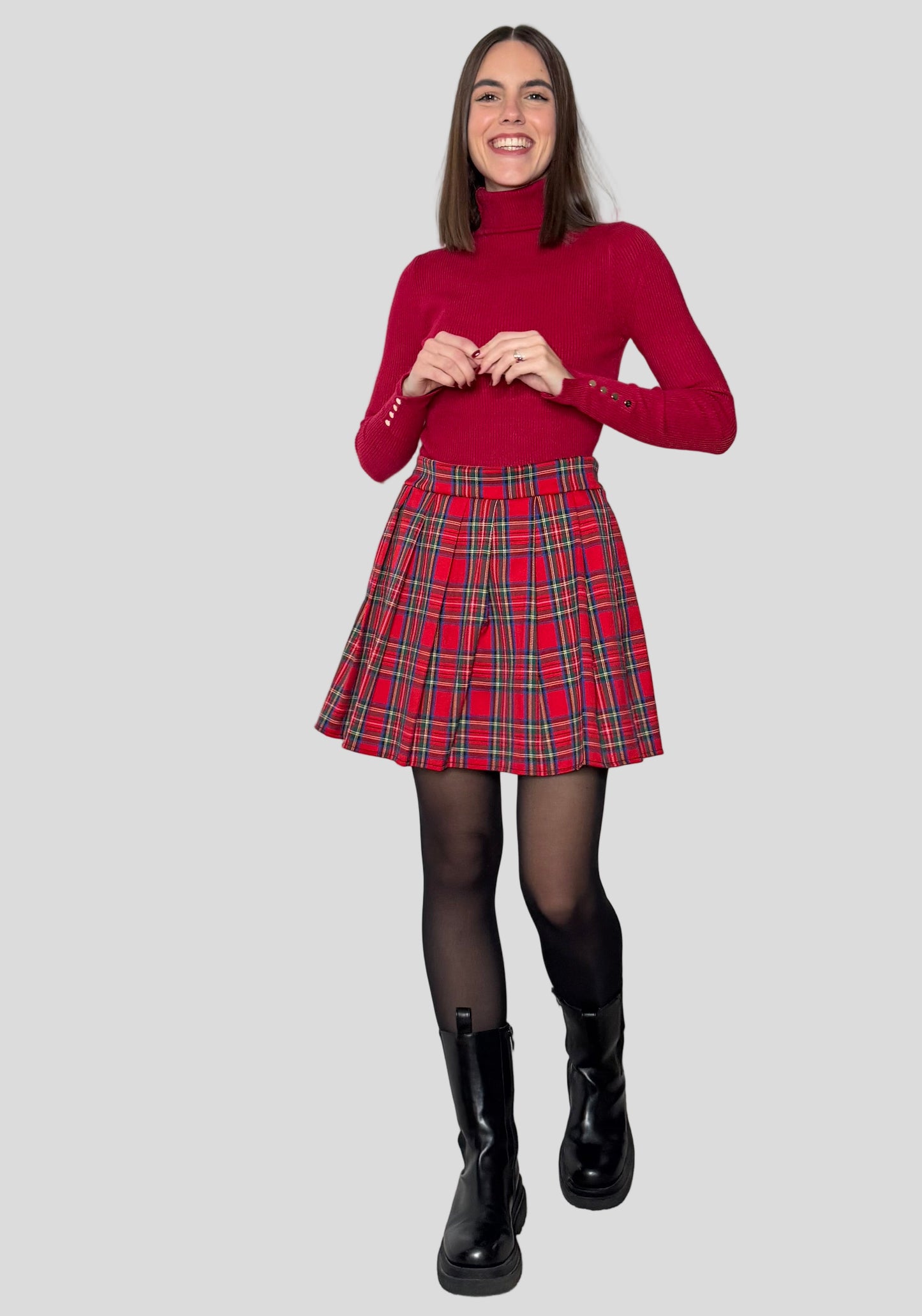 Gonna tartan quadro piccolo in viscosa rossa