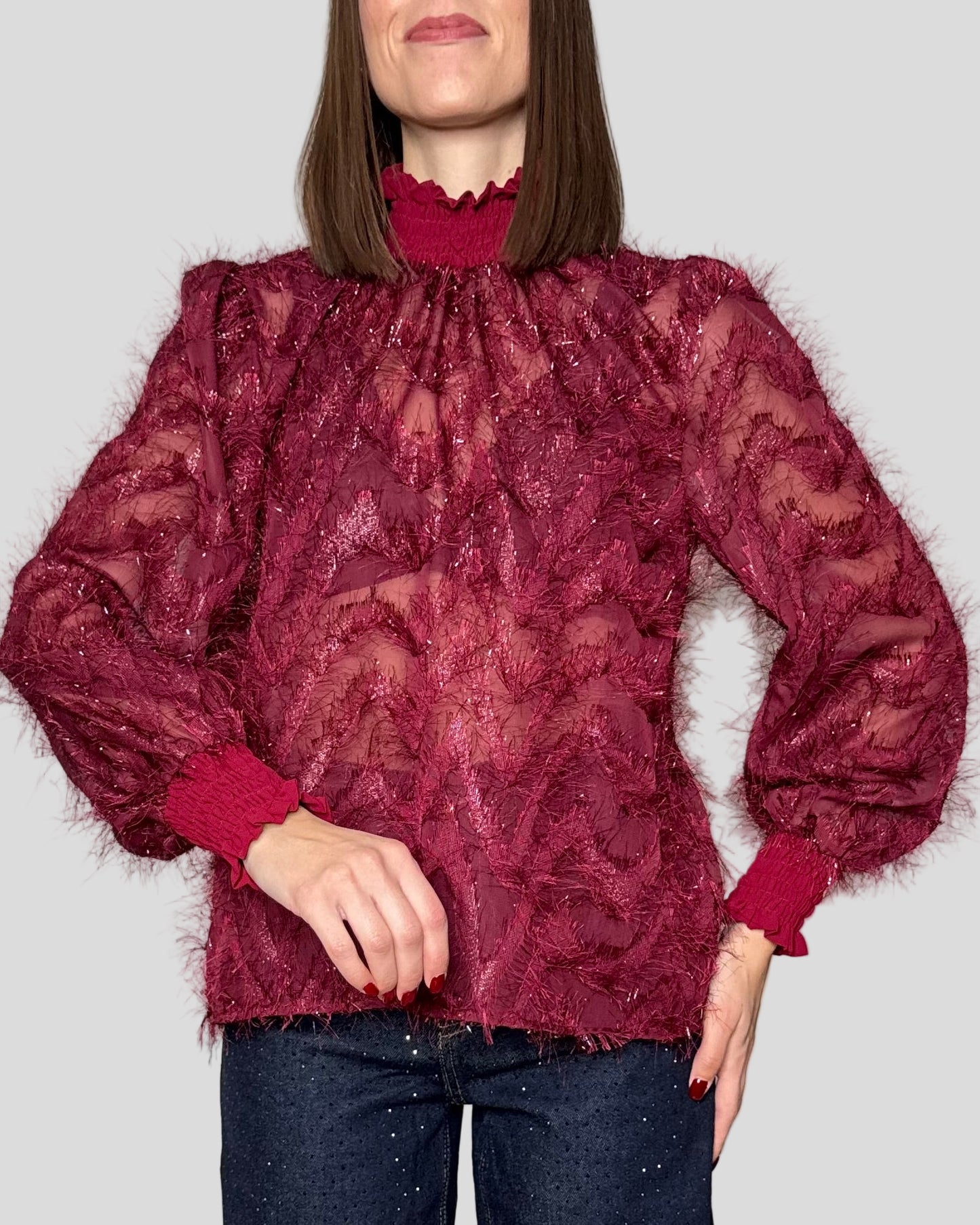 Camicia fru fru lurex Bordeaux