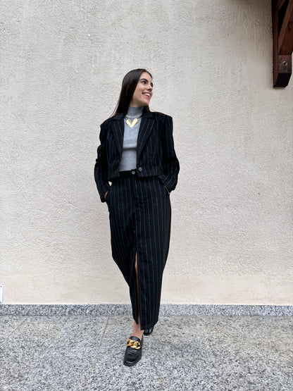 Giacca gessata in misto lana