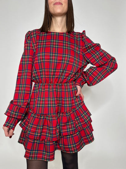 Abito Svolazzante Tartan in viscosa Rosso