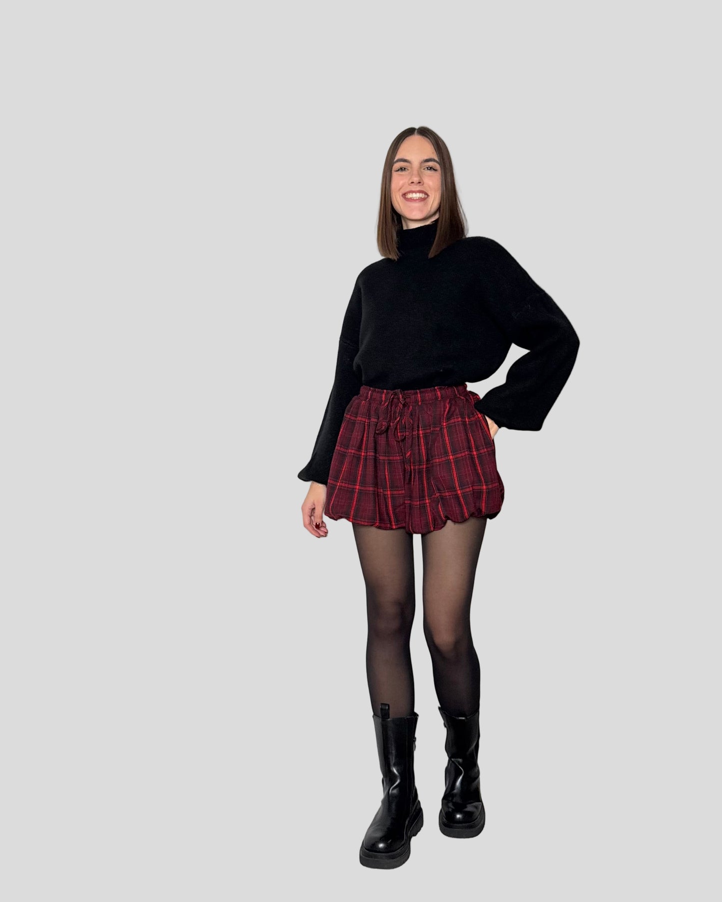 Pantaloncino fantasia scozzese a palloncino base rossa